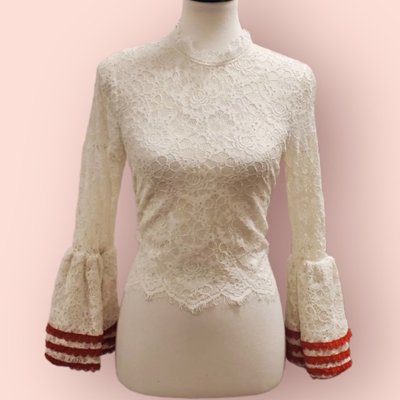 Alpha & Omega Lace Bell Sleeve Blouse - Picture 3 of 13